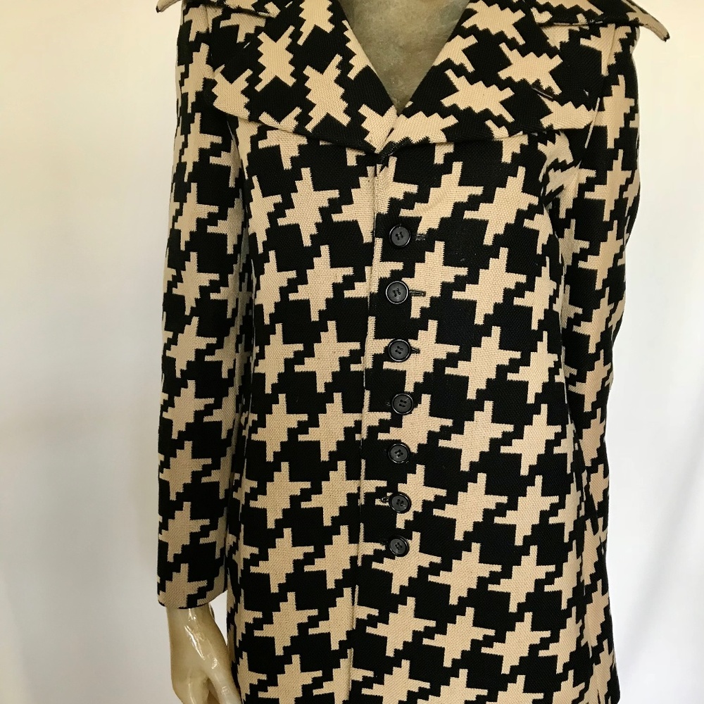 JOHN BARTLETT Houndstooth Collection Coat Jacket Pea Coat Black/Camel, sz 40 US6